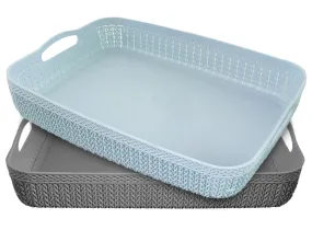 Heart Home Q-4 Designer Plastic Storage Basket For Store Fruits, Vegetables, Magazines, Cosmetics, Stationary Pack of 2 (Grey & Blue)-50HH01588