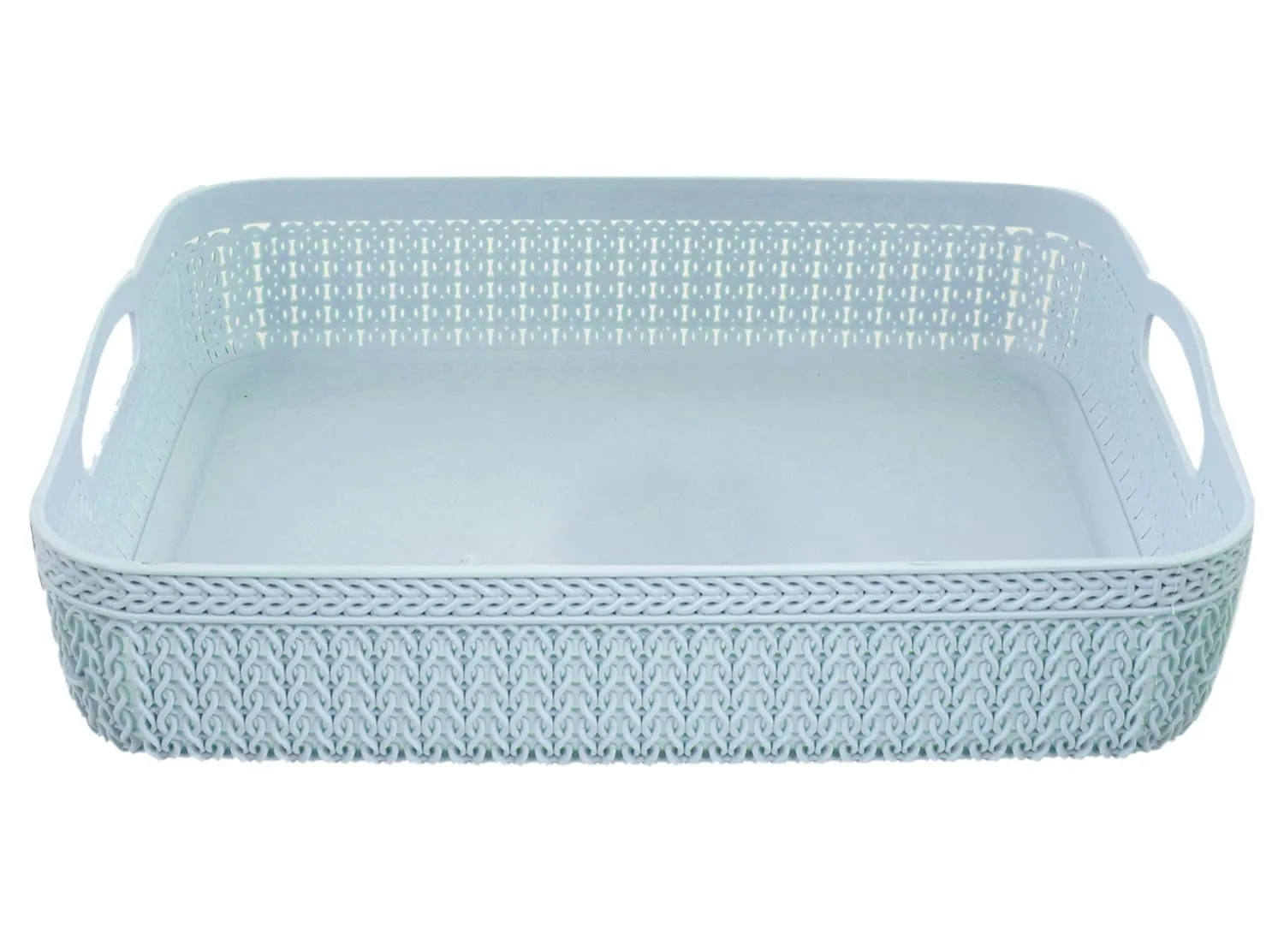 Heart Home Q-4 Designer Plastic Storage Basket For Store Fruits, Vegetables, Magazines, Cosmetics, Stationary Pack of 2 (Grey & Blue)-50HH01588