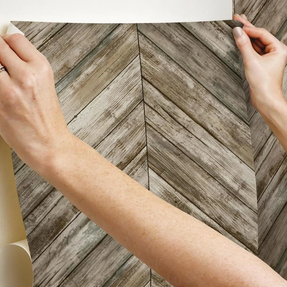 Herringbone Wood Boards Peel and Stick Wallpaper