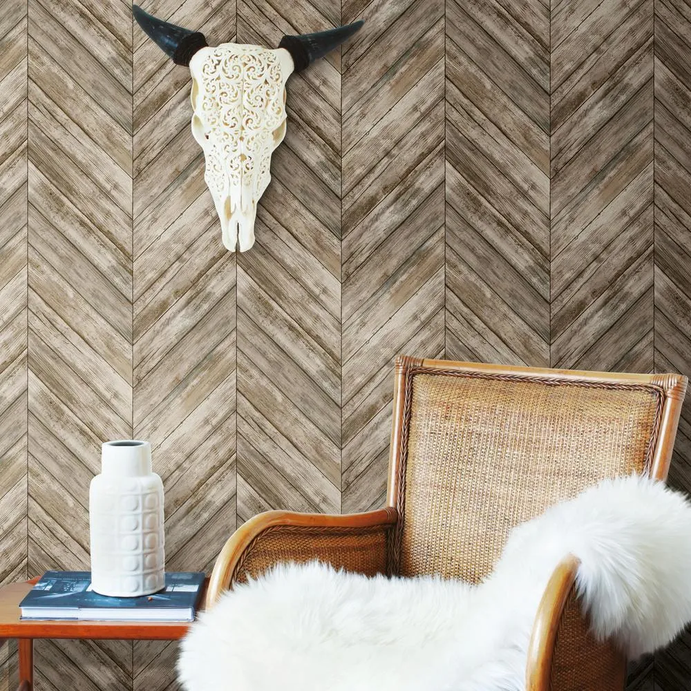 Herringbone Wood Boards Peel and Stick Wallpaper