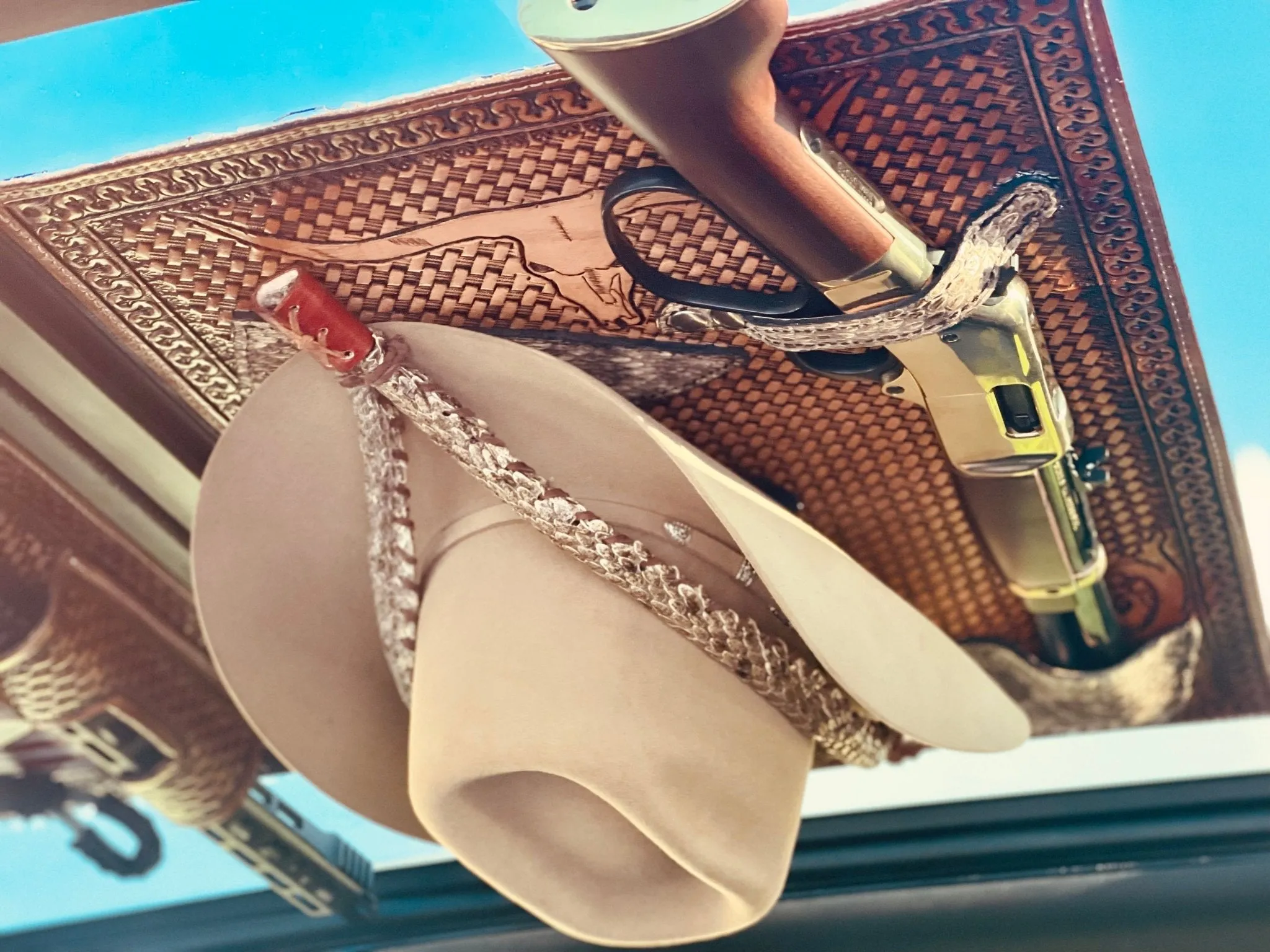 JM Mares Leg Rattlesnake Gun Holster Cowboy Hat Rack Edition