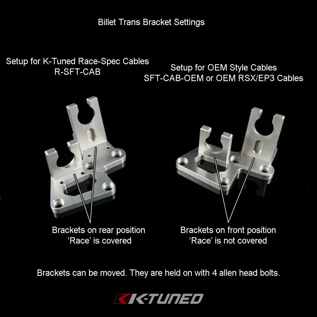 K-Tuned Shifter Cables - Race-Spec Shifter Cables (w/ Billet Trans Bracket) - KTD-SFT-RR2