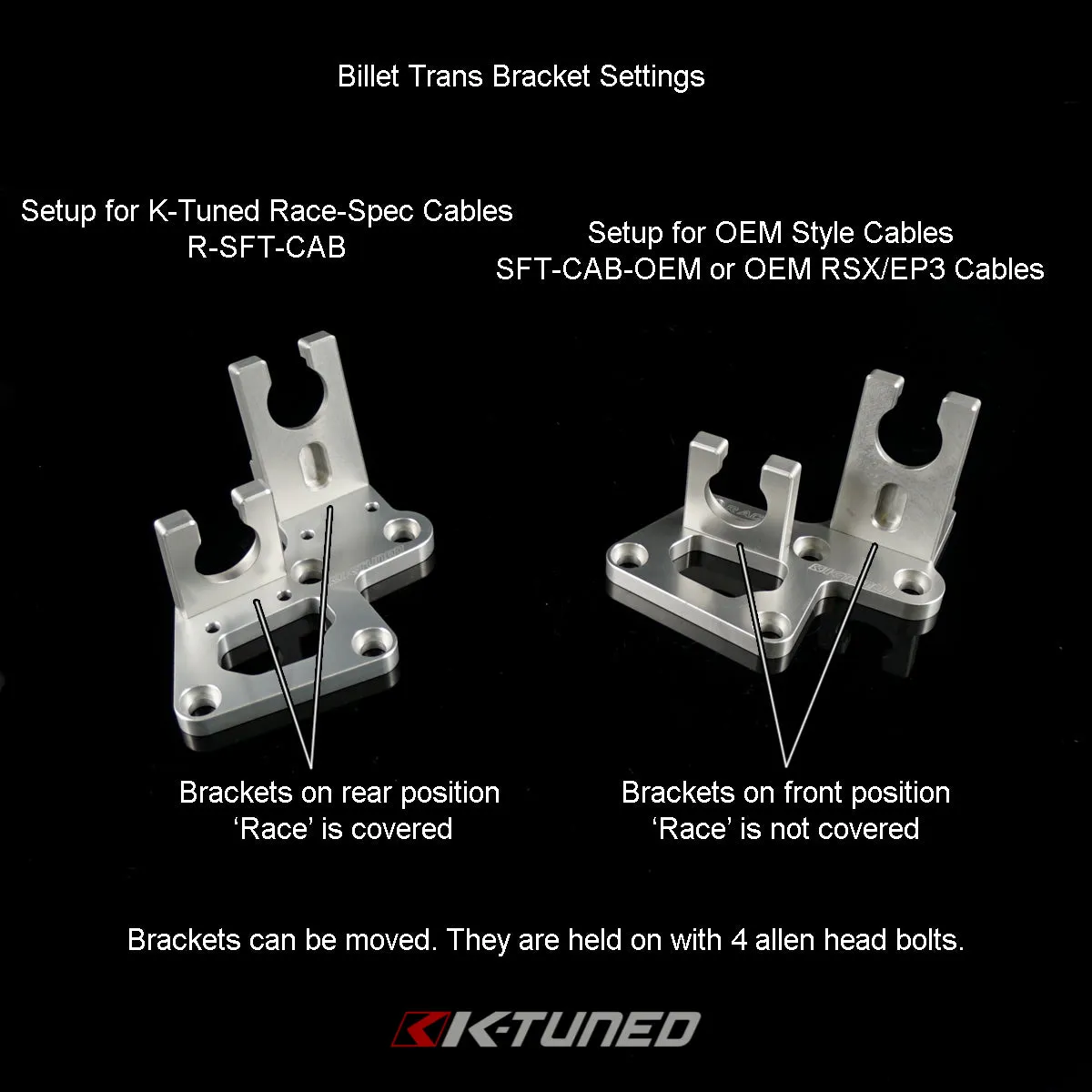 K-Tuned Shifter Cables - Race Spec Shifter Cables (w/ Billet Trans Bracket) - R-SFT-CAB