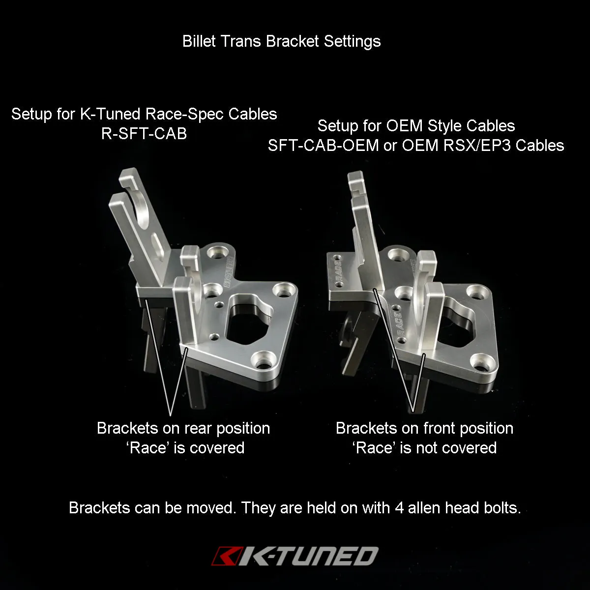 K-Tuned Shifter Cables - Race Spec Shifter Cables (w/ Billet Trans Bracket) - R-SFT-CAB