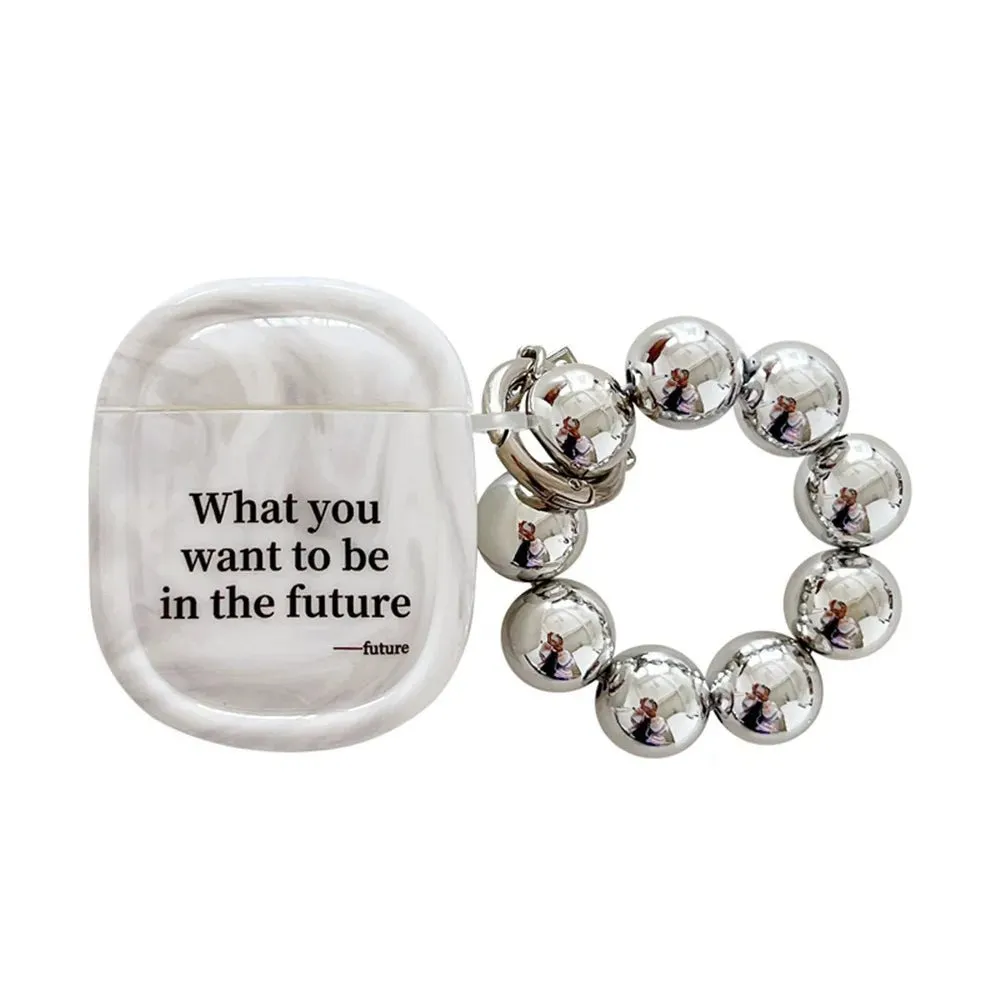 Kawaii Marble Pattern AirPods Case with Silver Bracelet