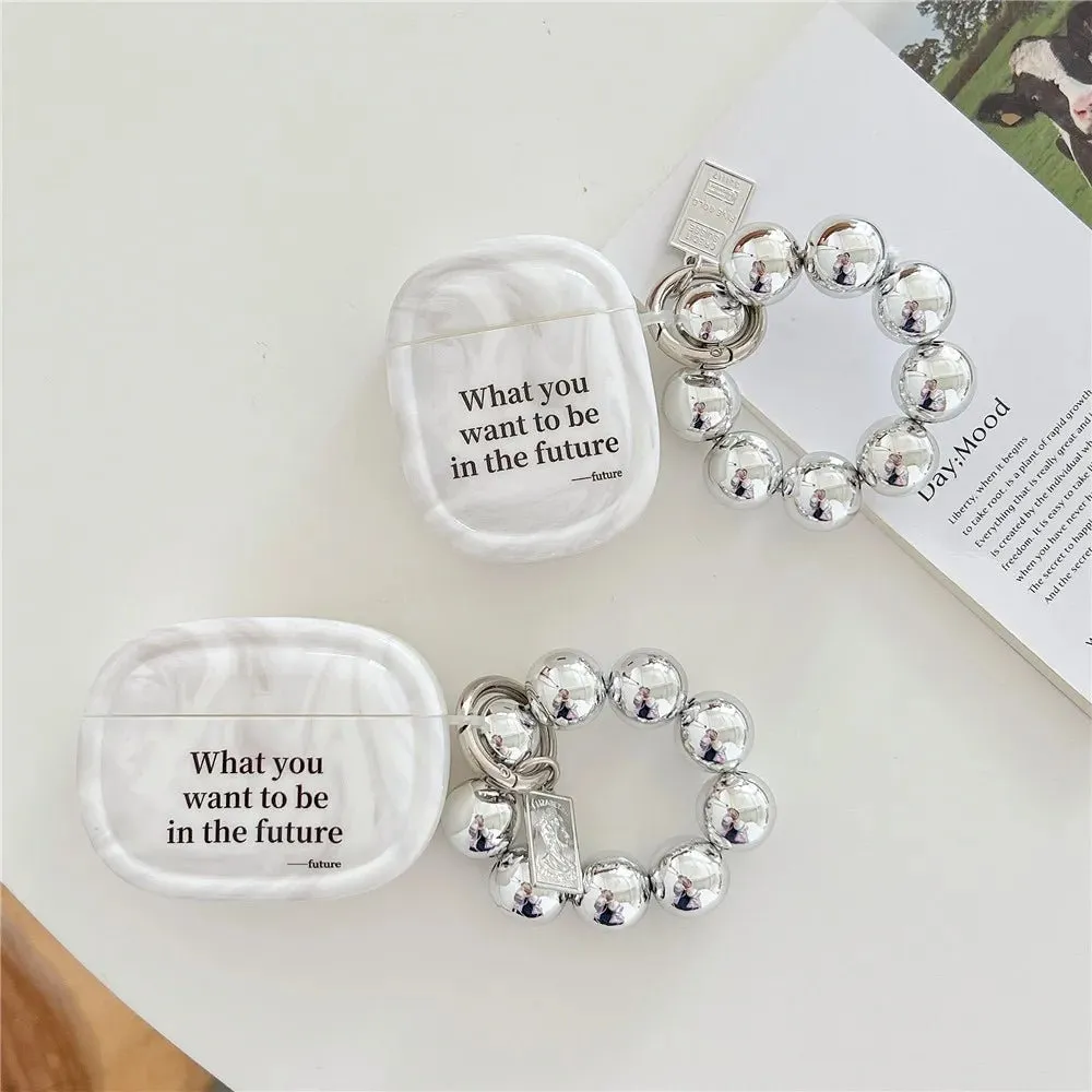 Kawaii Marble Pattern AirPods Case with Silver Bracelet