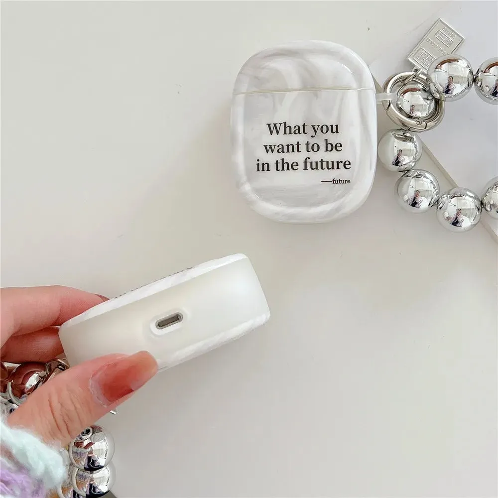 Kawaii Marble Pattern AirPods Case with Silver Bracelet