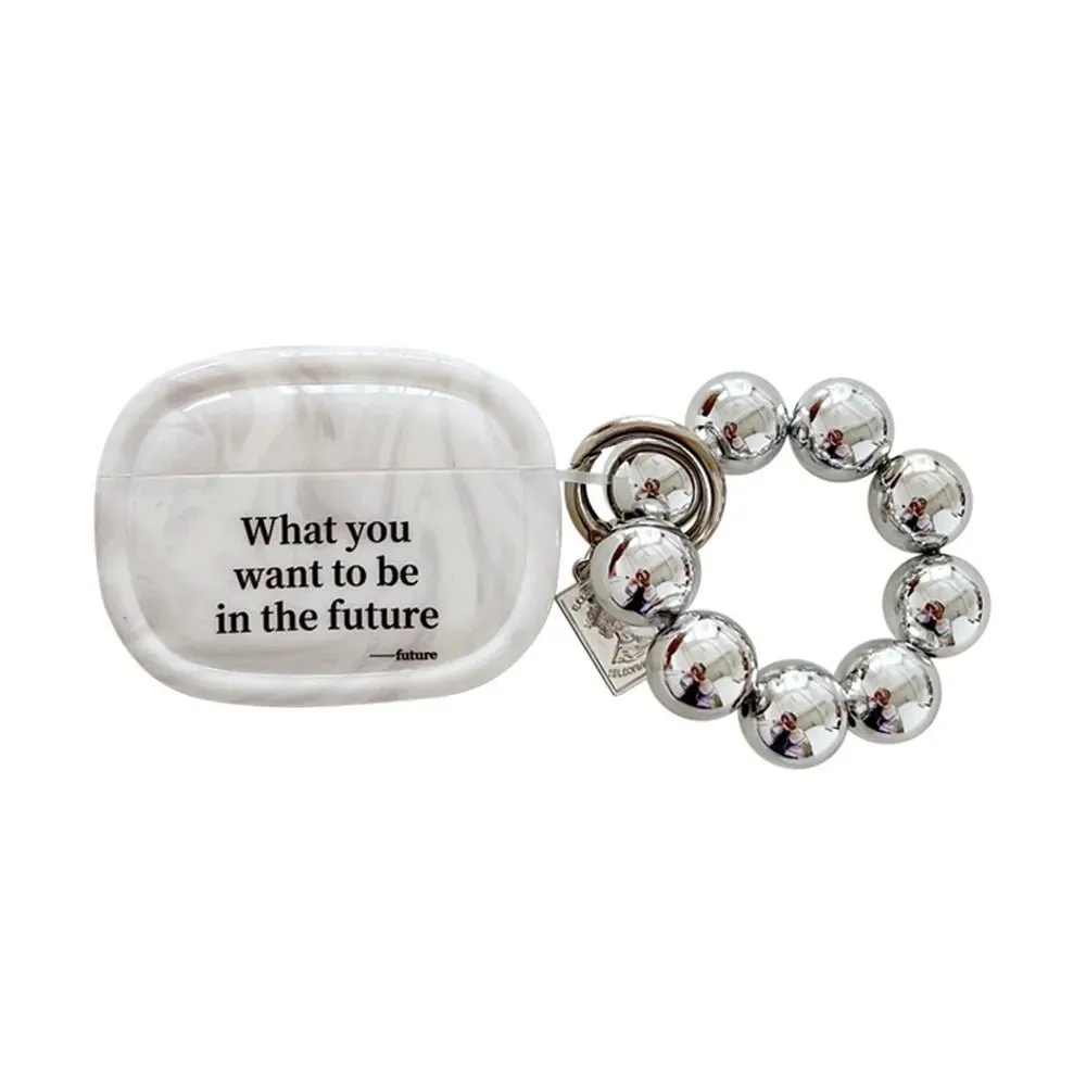 Kawaii Marble Pattern AirPods Case with Silver Bracelet