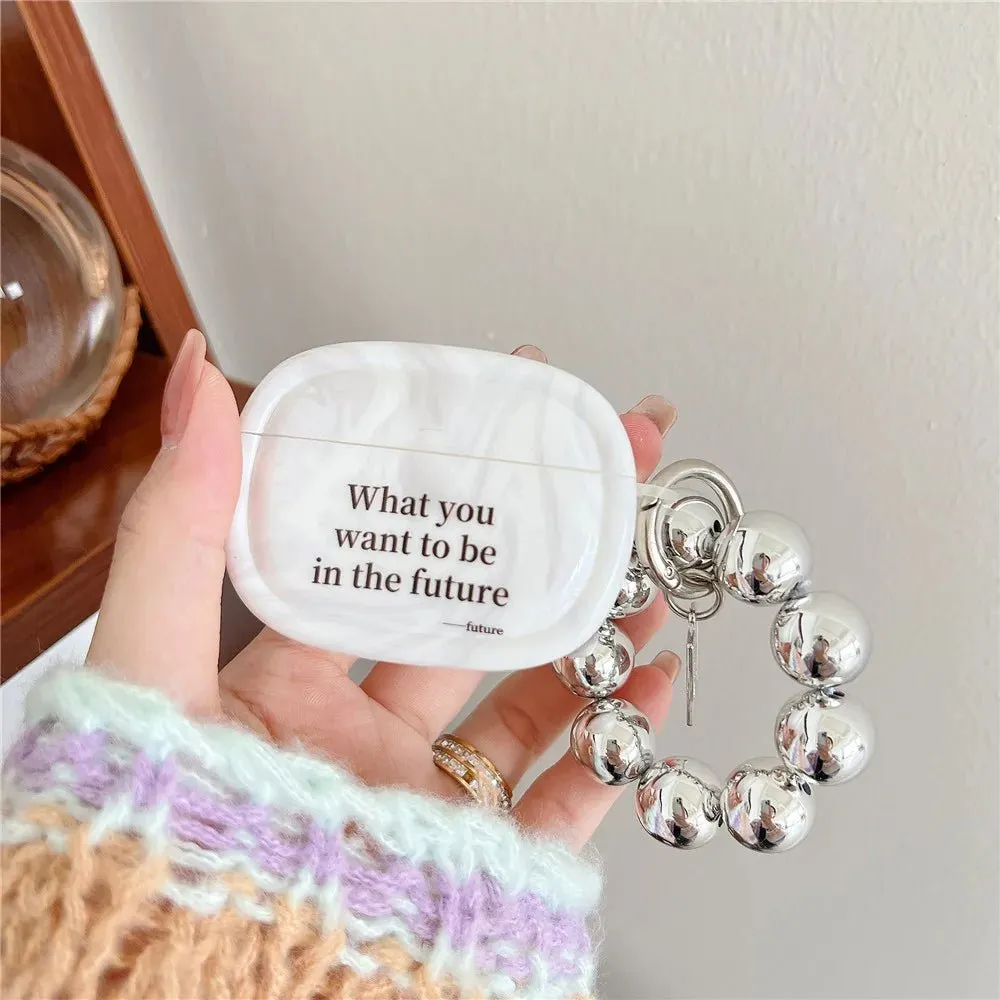 Kawaii Marble Pattern AirPods Case with Silver Bracelet