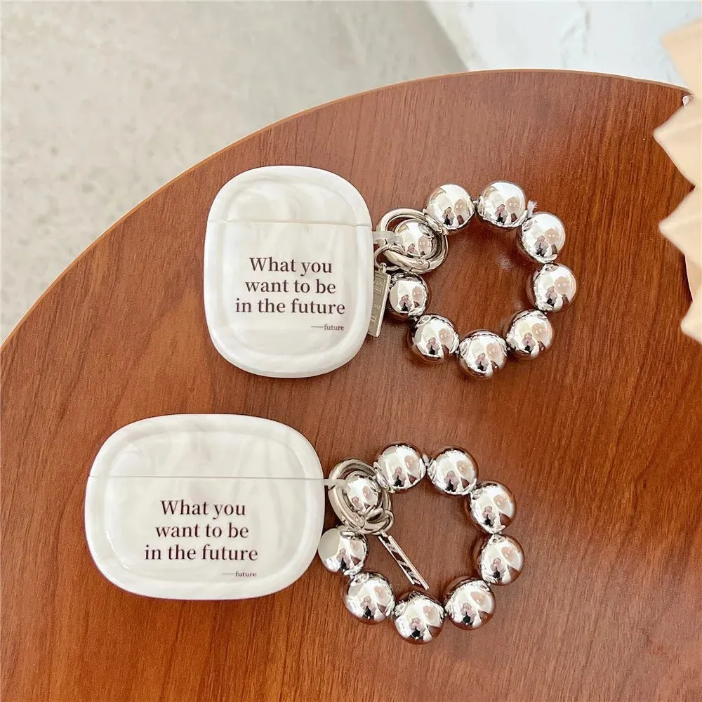 Kawaii Marble Pattern AirPods Case with Silver Bracelet