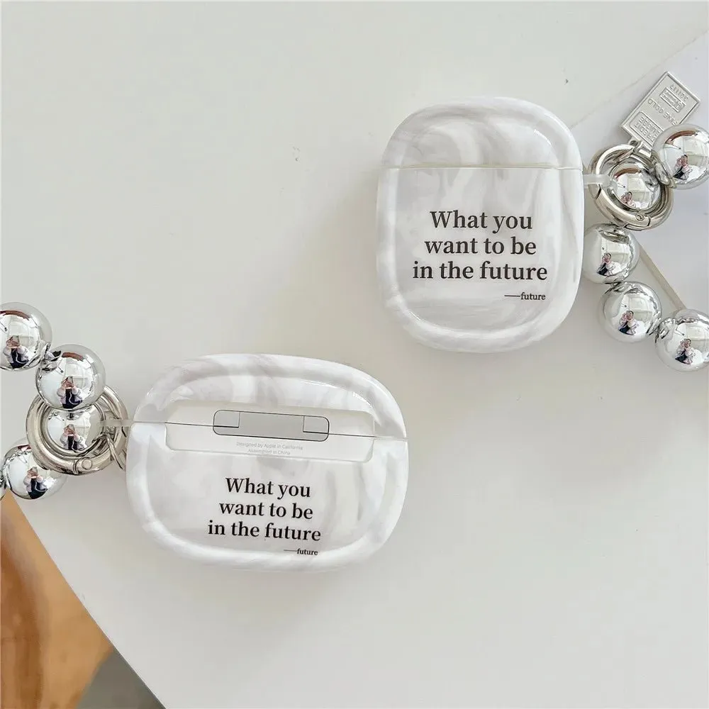 Kawaii Marble Pattern AirPods Case with Silver Bracelet