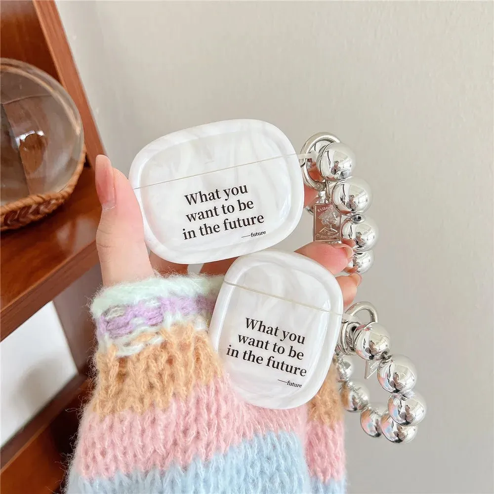 Kawaii Marble Pattern AirPods Case with Silver Bracelet