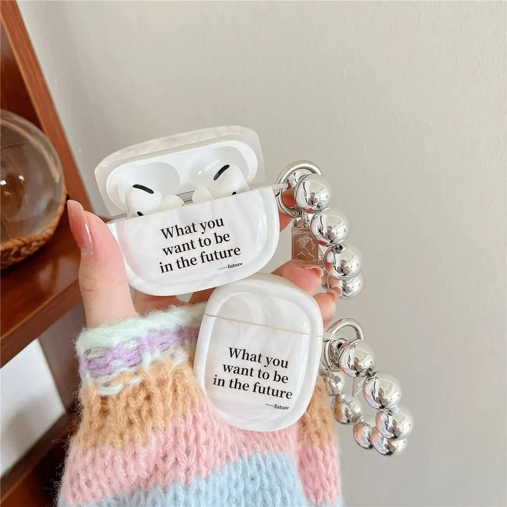 Kawaii Marble Pattern AirPods Case with Silver Bracelet
