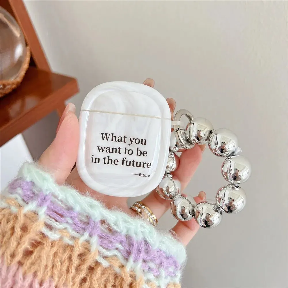 Kawaii Marble Pattern AirPods Case with Silver Bracelet