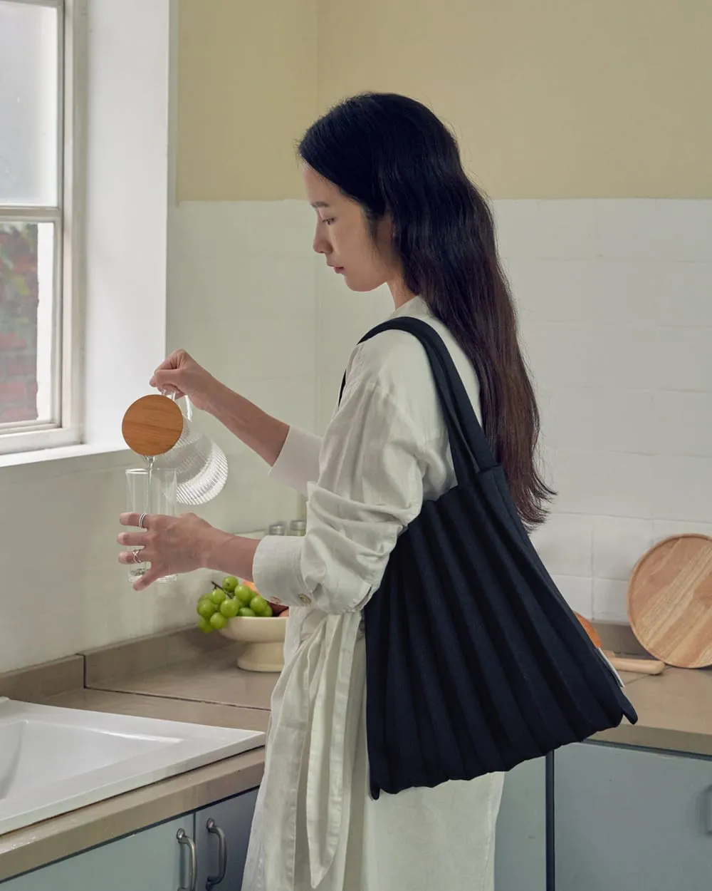 Knit Pleated Shoulder Bag made from Recycled Ocean Plastic - Mulberry