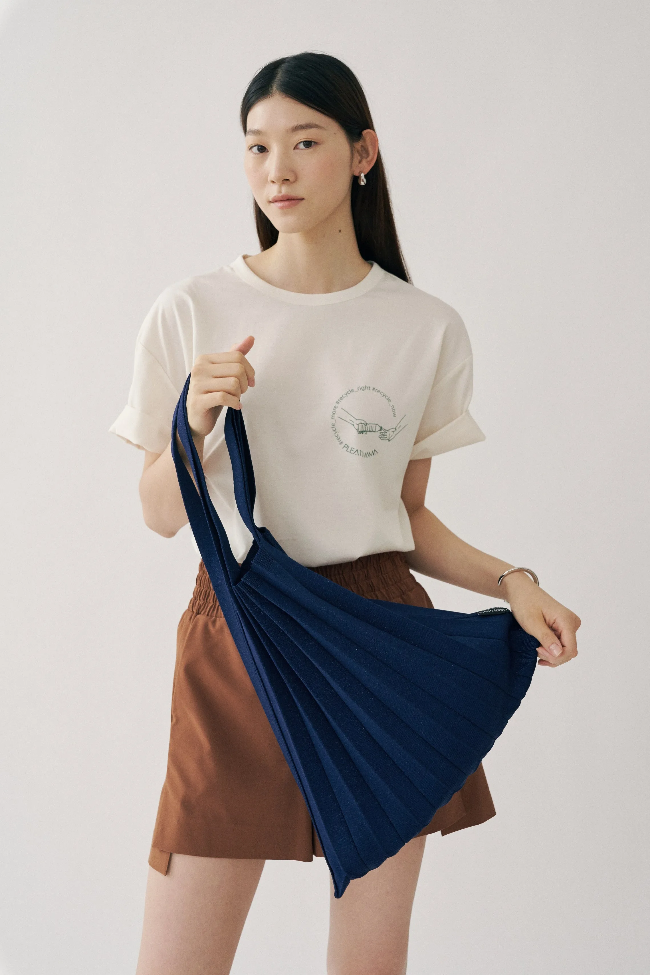 Knit Pleated Shoulder Bag made from Recycled Ocean Plastic - Mulberry