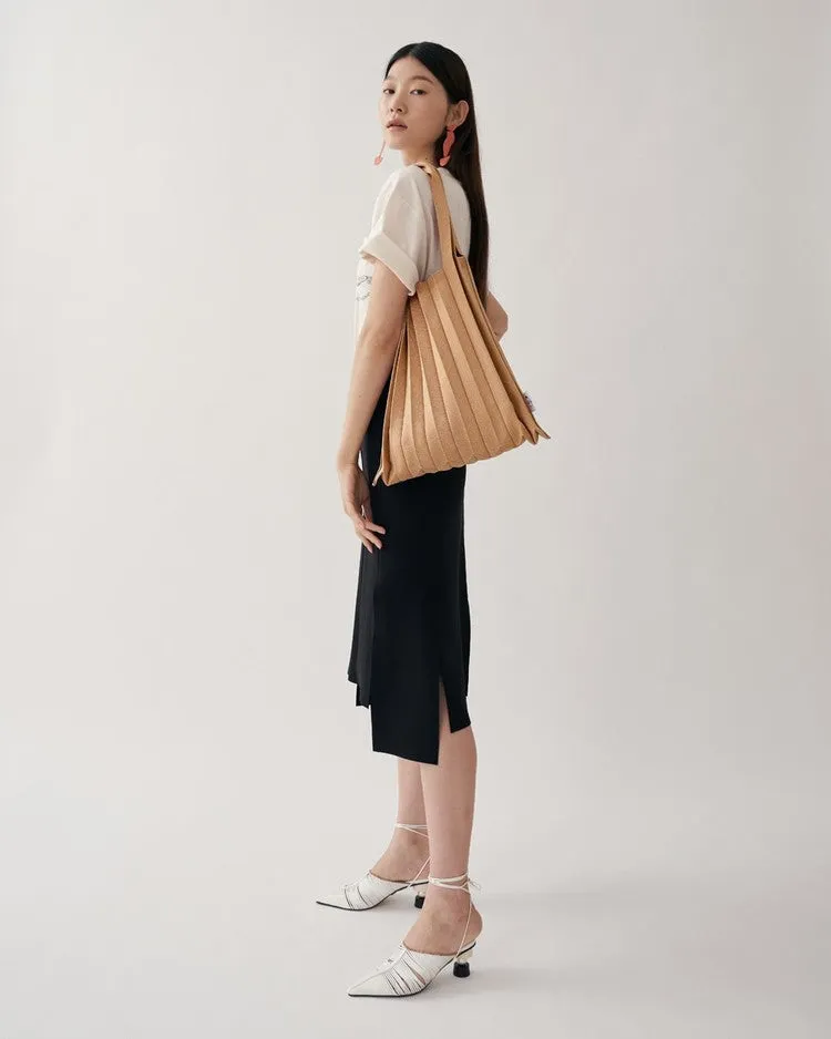 Knit Pleated Shoulder Bag made from Recycled Ocean Plastic - Mulberry