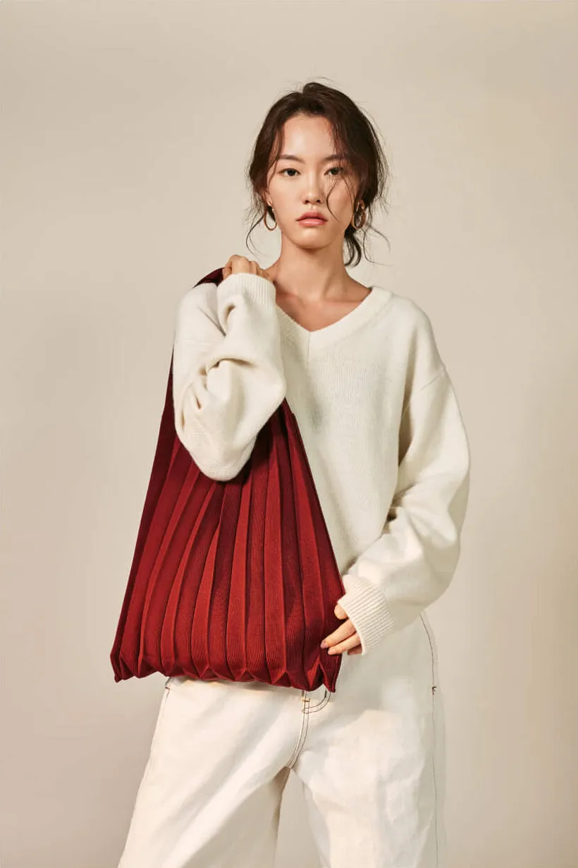 Knit Pleated Shoulder Bag made from Recycled Ocean Plastic - Sage
