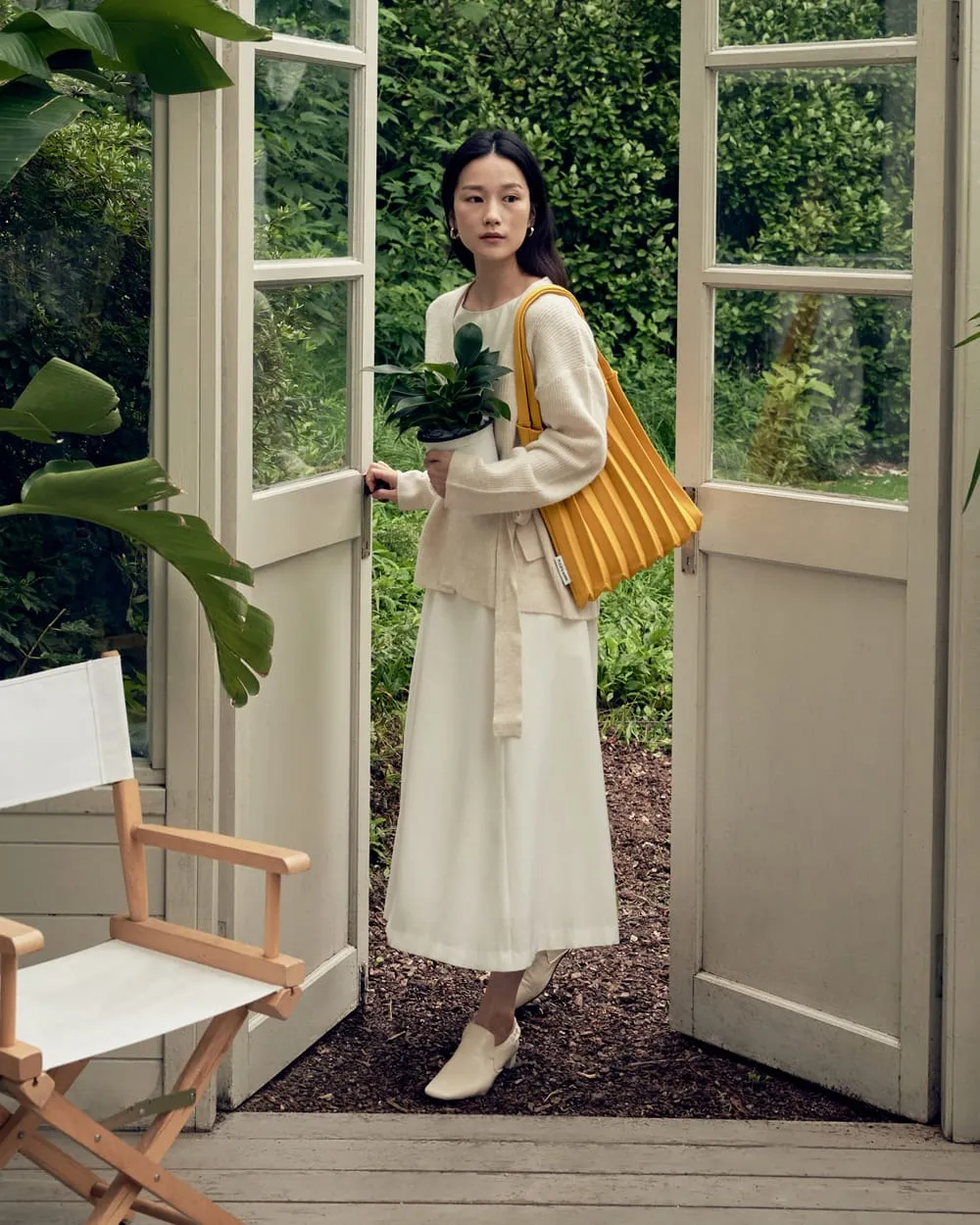Knit Pleated Shoulder Bag made from Recycled Ocean Plastic - Sage