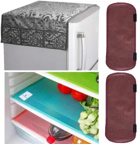 Kuber Industries PVC 3 Pieces Fridge Mats, 2 Piece Handle Cover and 1 Piece Fridge Top Cover (Grey) - CTKTC032846