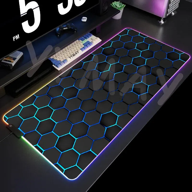Large RGB Mouse Pad-XXL Geometric Desk Pad-LED Gaming Mouse Pad