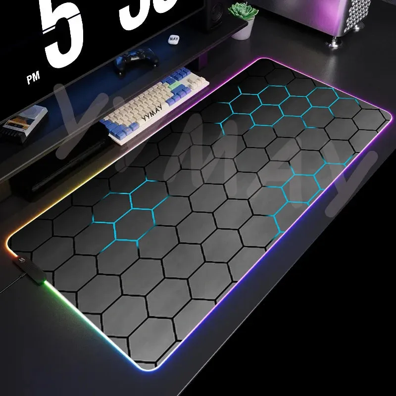 Large RGB Mouse Pad-XXL Geometric Desk Pad-LED Gaming Mouse Pad