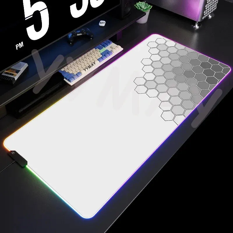 Large RGB Mouse Pad-XXL Geometric Desk Pad-LED Gaming Mouse Pad