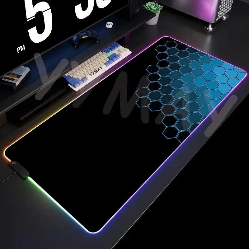 Large RGB Mouse Pad-XXL Geometric Desk Pad-LED Gaming Mouse Pad