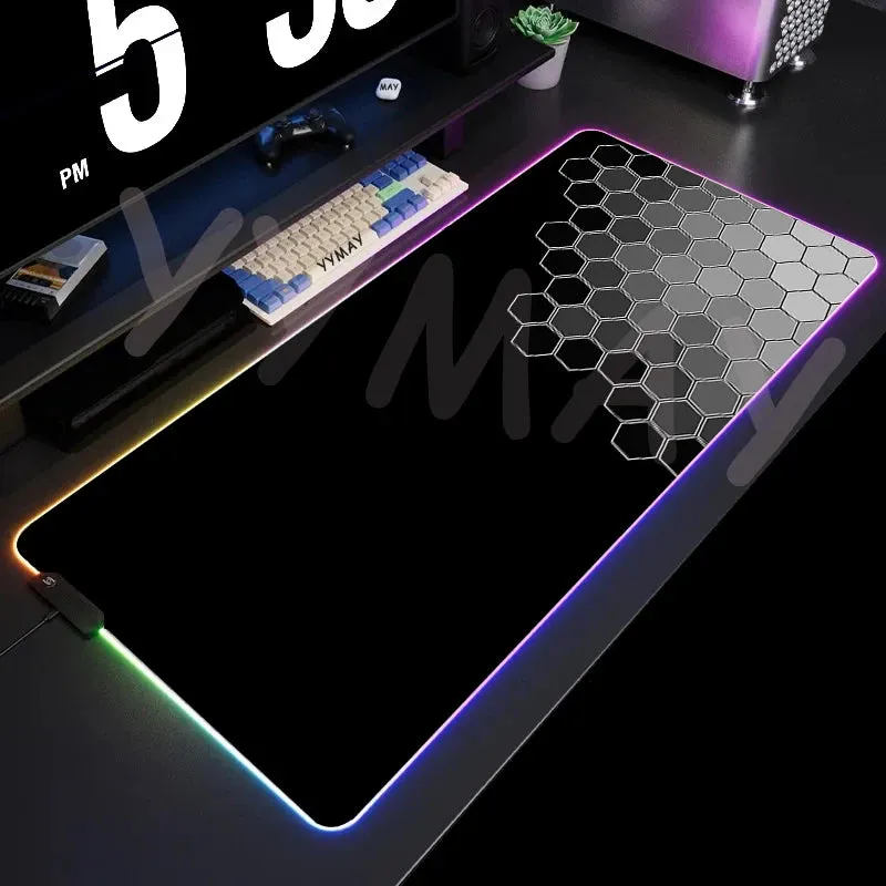 Large RGB Mouse Pad-XXL Geometric Desk Pad-LED Gaming Mouse Pad