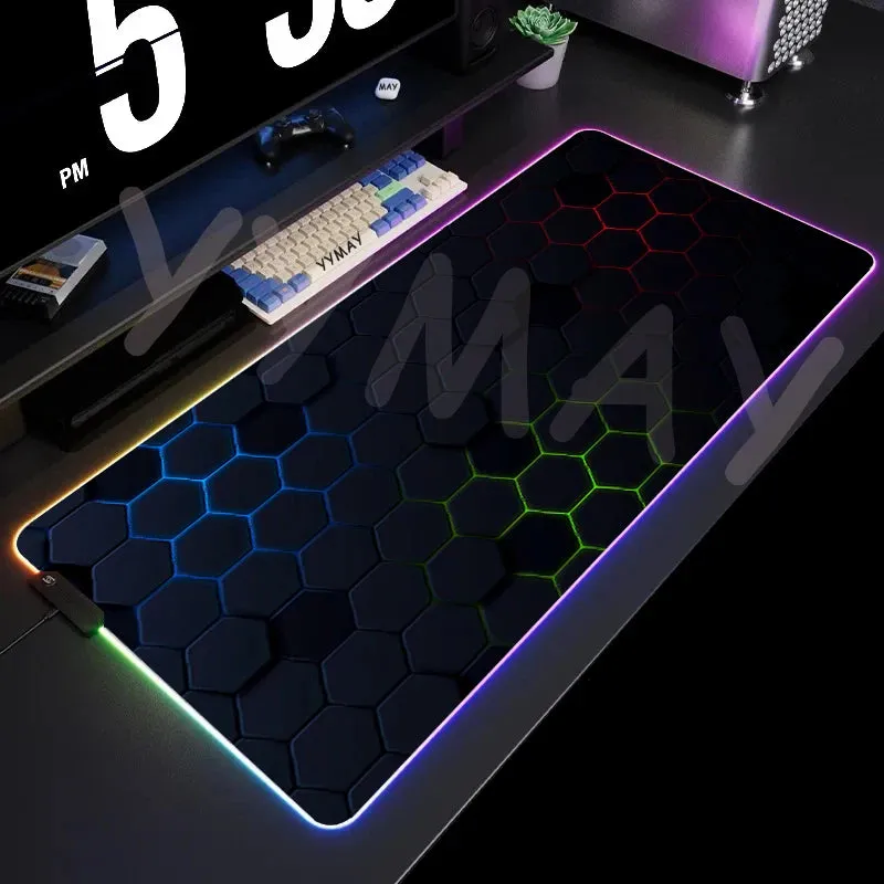 Large RGB Mouse Pad-XXL Geometric Desk Pad-LED Gaming Mouse Pad