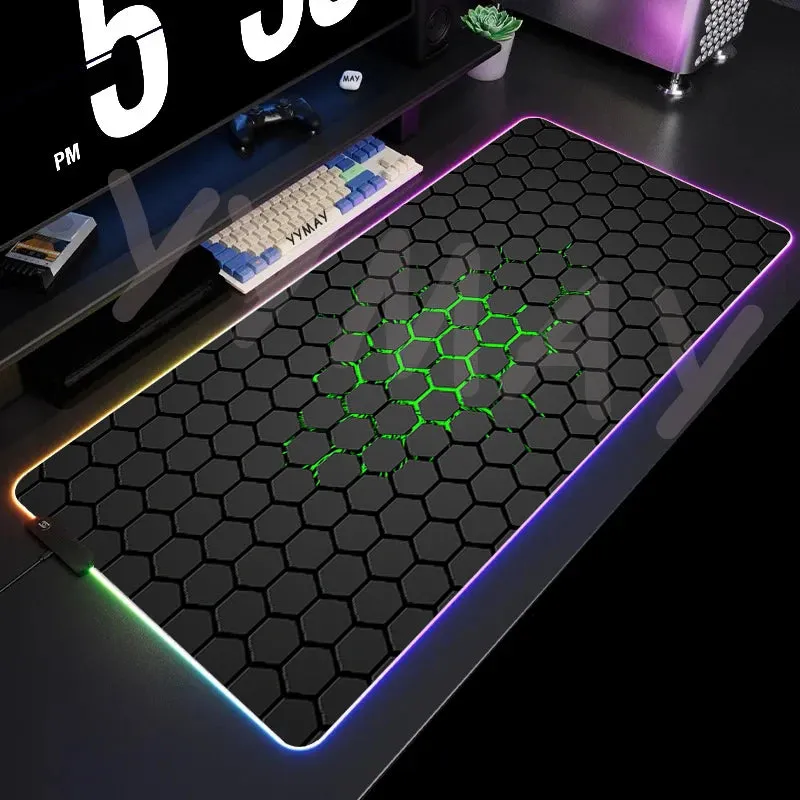 Large RGB Mouse Pad-XXL Geometric Desk Pad-LED Gaming Mouse Pad