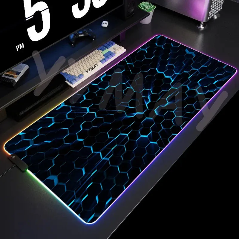 Large RGB Mouse Pad-XXL Geometric Desk Pad-LED Gaming Mouse Pad