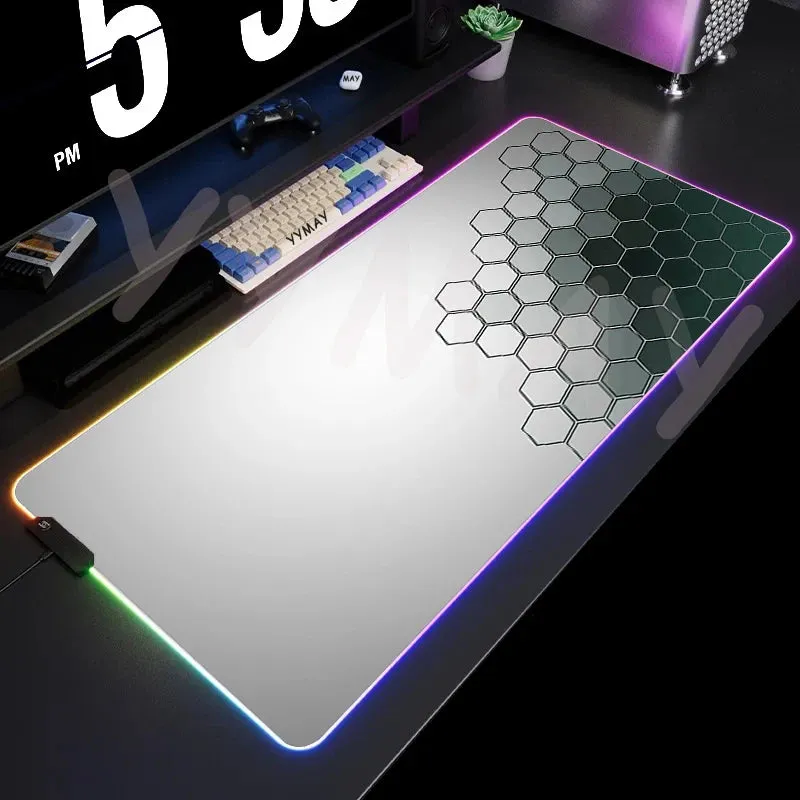 Large RGB Mouse Pad-XXL Geometric Desk Pad-LED Gaming Mouse Pad