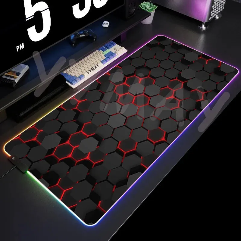 Large RGB Mouse Pad-XXL Geometric Desk Pad-LED Gaming Mouse Pad