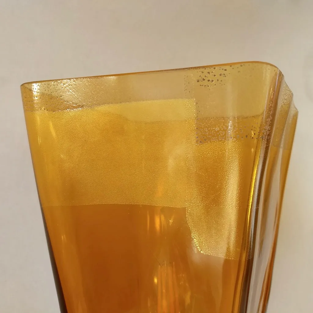Linea Padovan 1970s Vintage Pair of Amber Gold and Crystal Murano Glass Lamps