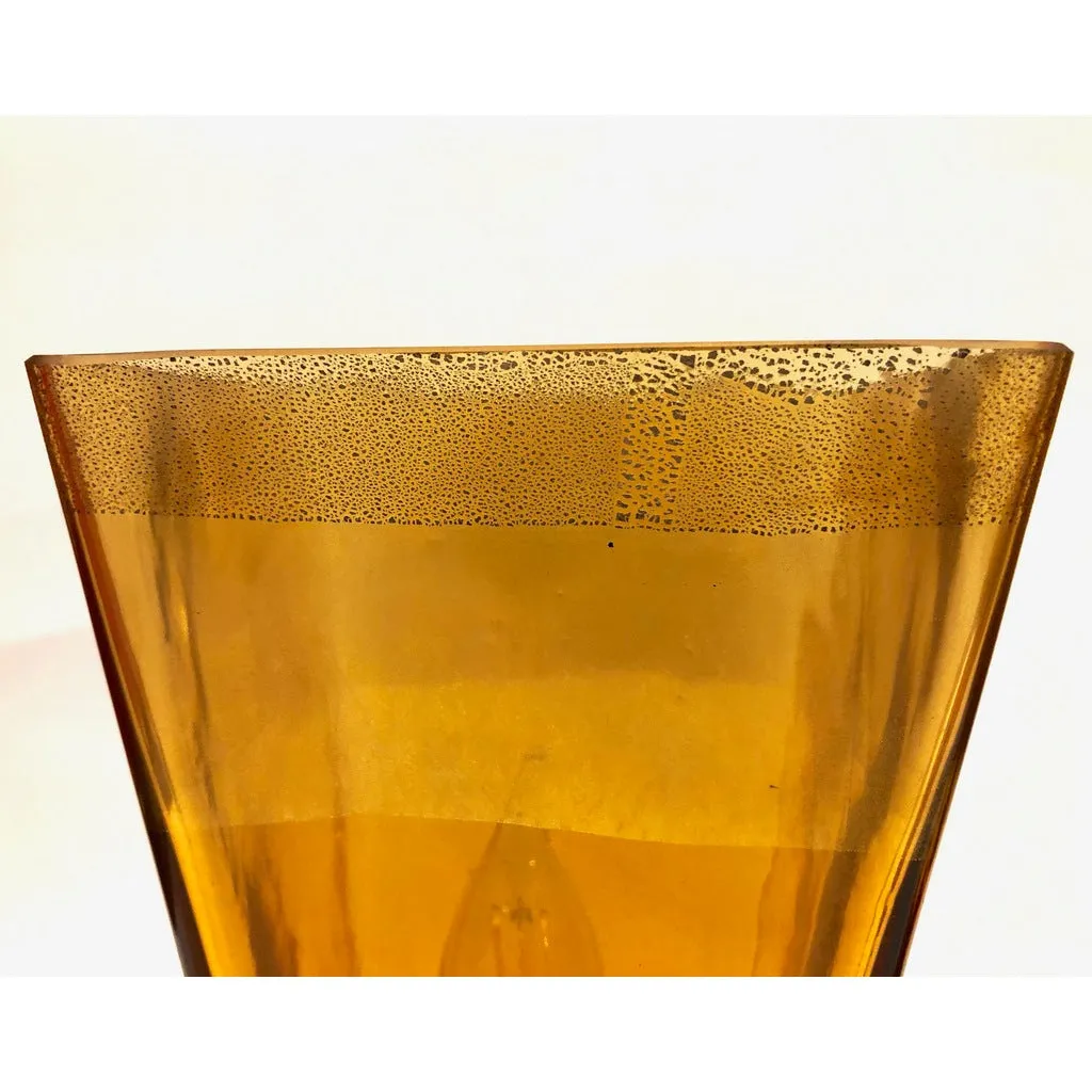 Linea Padovan 1970s Vintage Pair of Amber Gold and Crystal Murano Glass Lamps