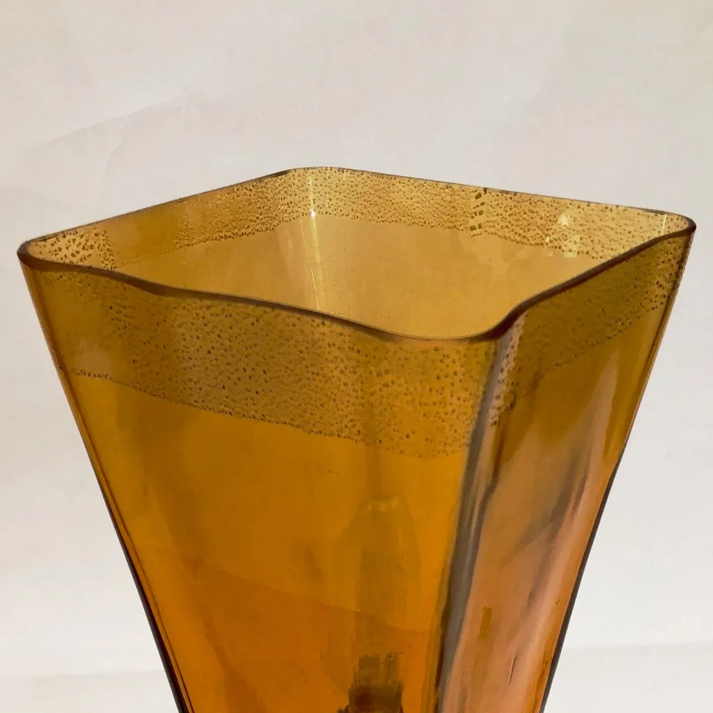 Linea Padovan 1970s Vintage Pair of Amber Gold and Crystal Murano Glass Lamps