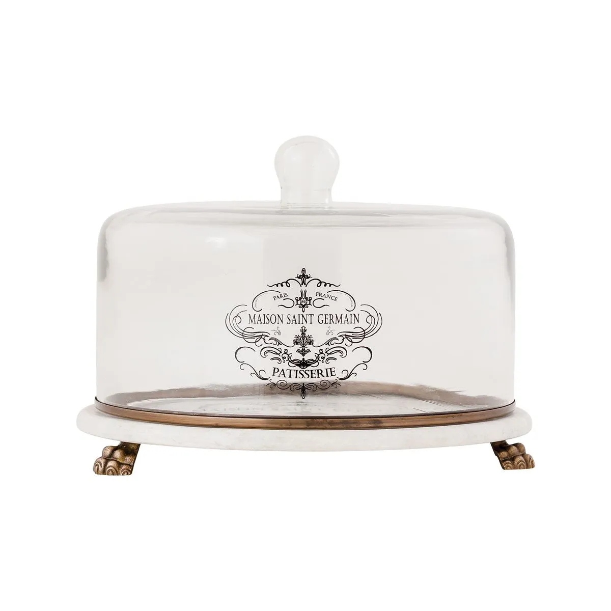MARBLE PATISSERIE - CLOCHES AND MARBLE STAND - BLACK WRITING