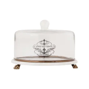 MARBLE PATISSERIE - CLOCHES AND MARBLE STAND - BLACK WRITING