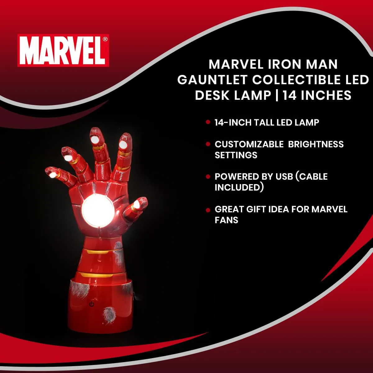 Marvel Iron Man Gauntlet Collectible LED Desk Lamp | 14 Inches