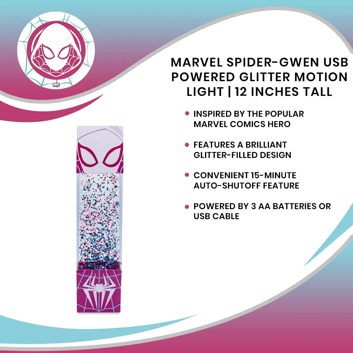 Marvel Spider-Gwen USB Powered Glitter Motion Light | 12 Inches Tall