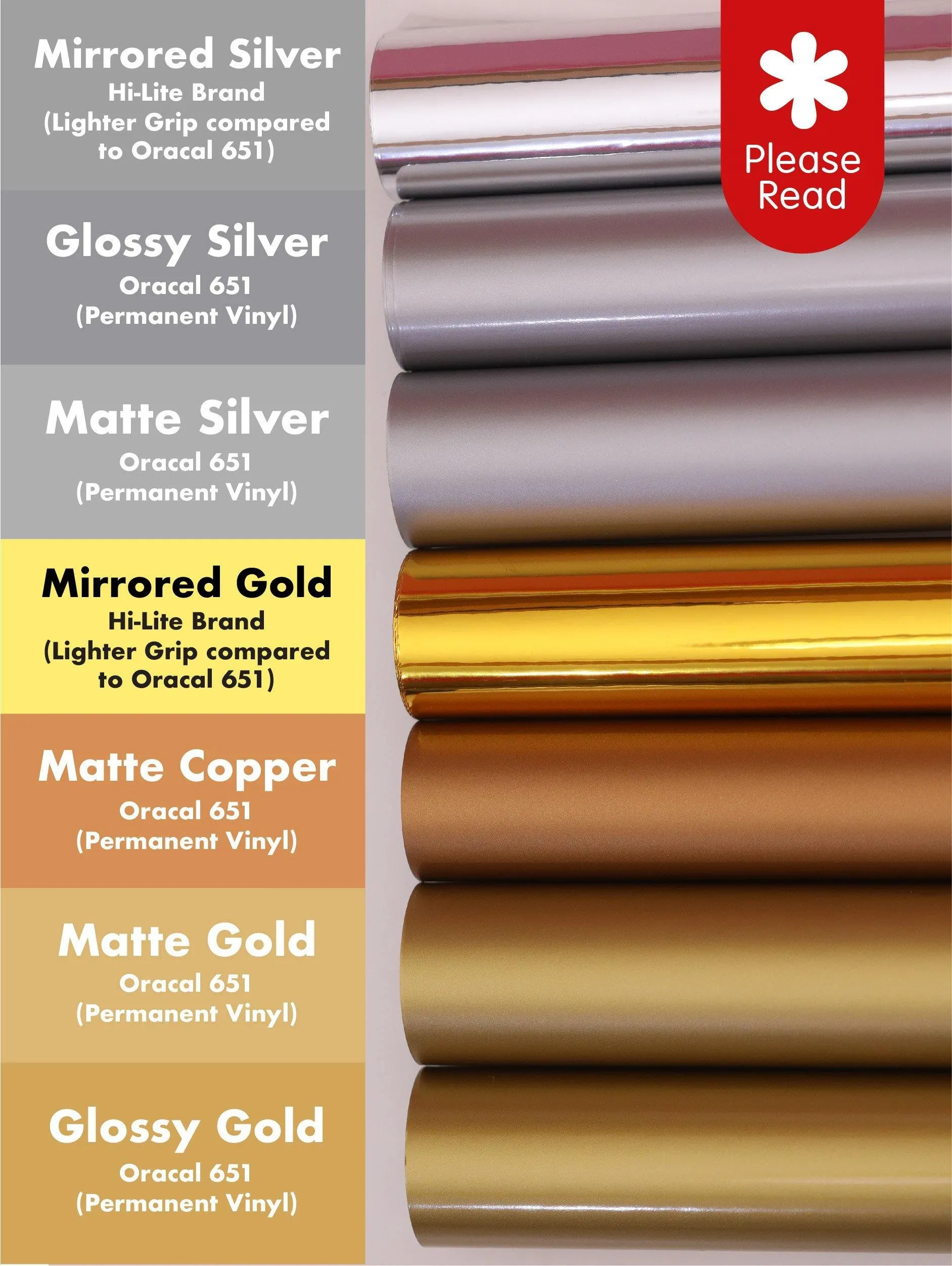 Metallics | Oracal 651 Hi-Lite Adhesive Vinyl Stickers for Cricut Cutting Machines 12x12