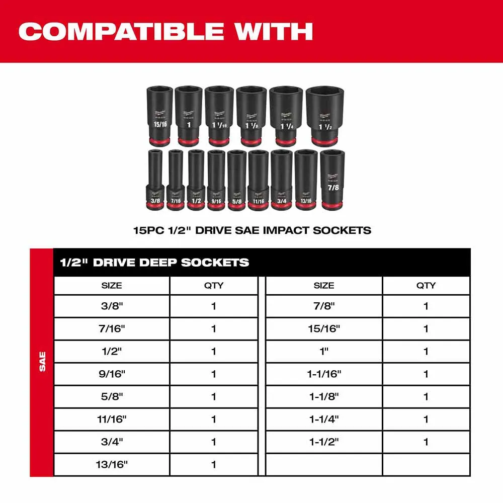Milwaukee 49-66-6832 Shockwave Impact Duty Socket 1/2" Drice 15-Piece SAE Tray Only