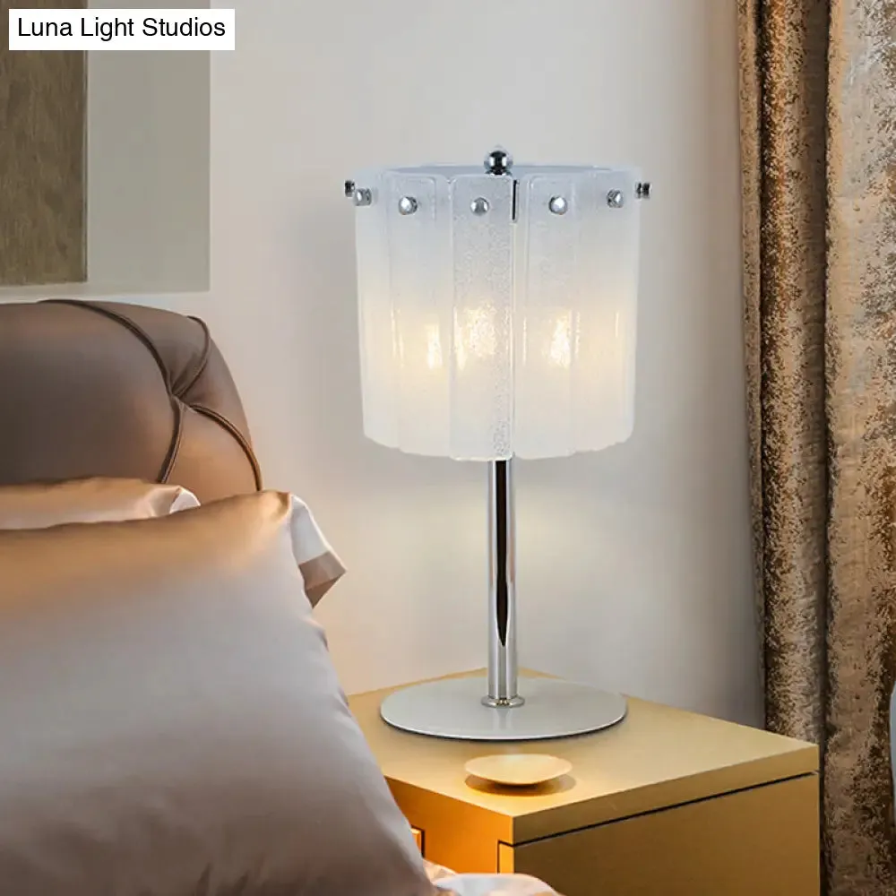 Modern 3-Head Desk Lamp with Chrome Drum Shade and Crystal Bar
