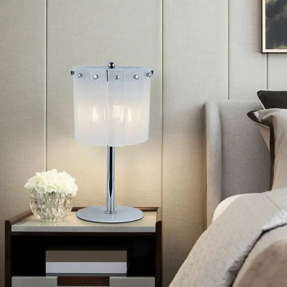 Modern 3-Head Desk Lamp with Chrome Drum Shade and Crystal Bar