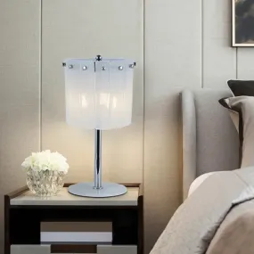 Modern 3-Head Desk Lamp with Chrome Drum Shade and Crystal Bar