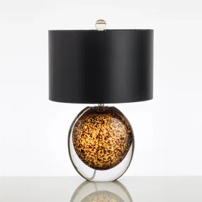Modern Black Desk Lamp with Colored Glaze and Fabric Shade