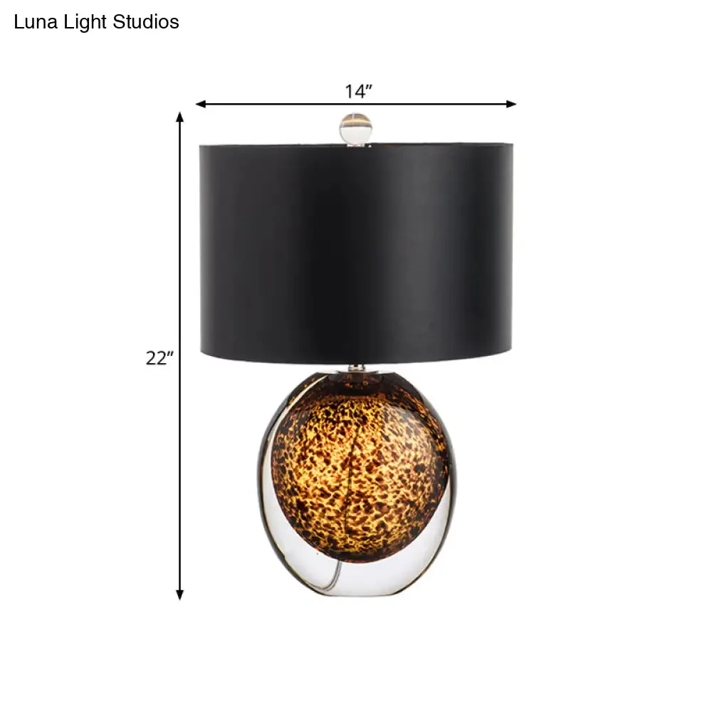 Modern Black Desk Lamp with Colored Glaze and Fabric Shade