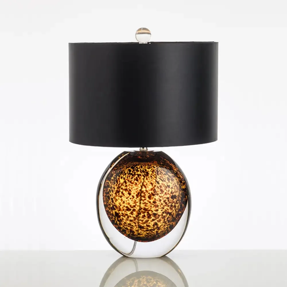 Modern Black Desk Lamp with Colored Glaze and Fabric Shade