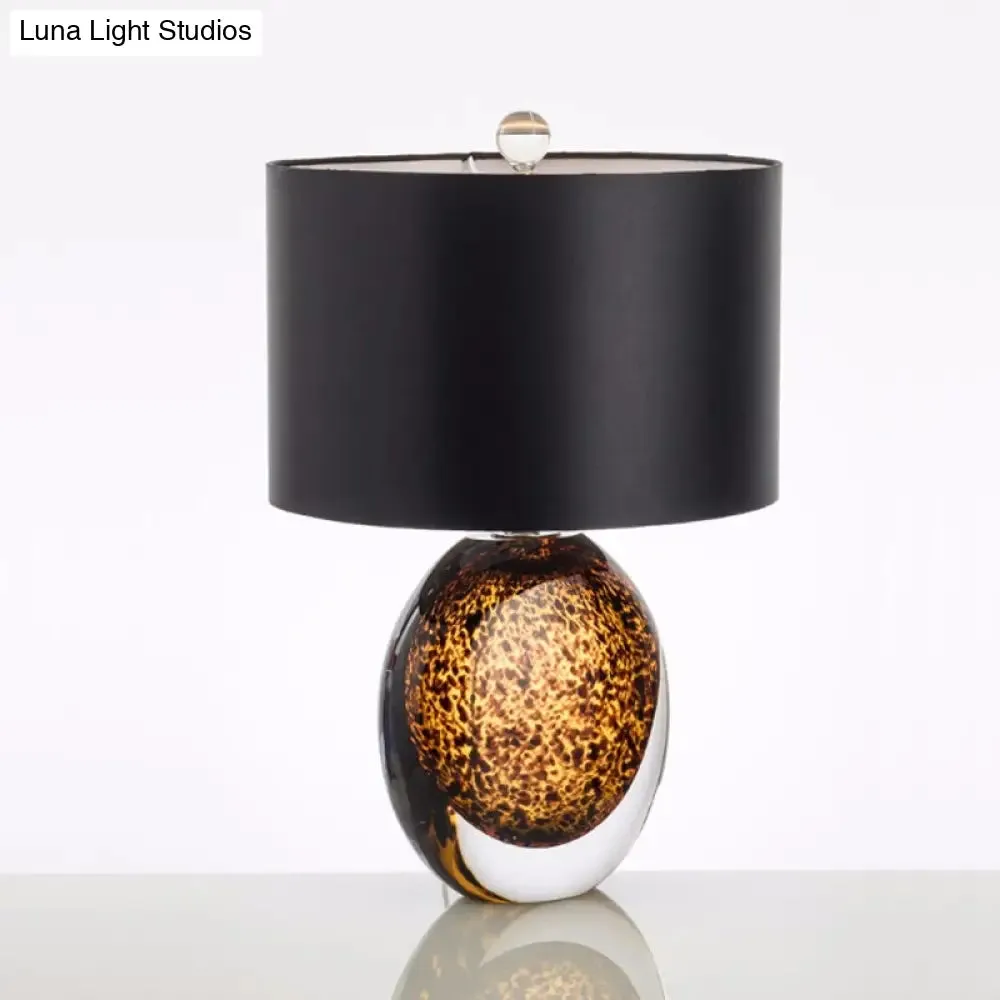 Modern Black Desk Lamp with Colored Glaze and Fabric Shade